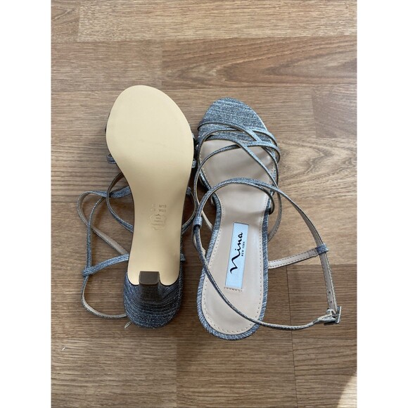 Nina Neptune Women's Silver Metallic Strappy Evening Dress Sandals Size 8M NIB - Picture 11 of 15